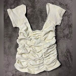 Elegant Cream Ruched Women's Blouse